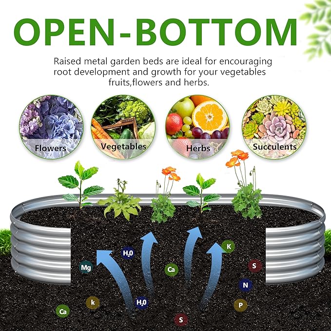 2PCS 8x2x1ft Galvanized Metal Raised Garden Bed KitOutdoor Planter Box VegetablesFlowersHerbs Durable Rust-Resistant Patio Gardening Beds