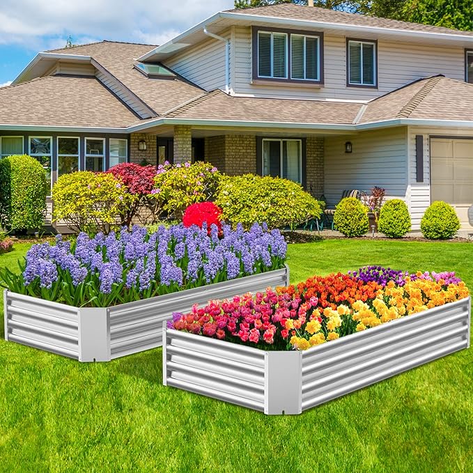 FRIZIONE Galvanized Raised Garden Bed OutdoorAbove Ground Garden Bed for VegetableMetal Raised Beds for FlowerSteel Raised Beds for Gardening