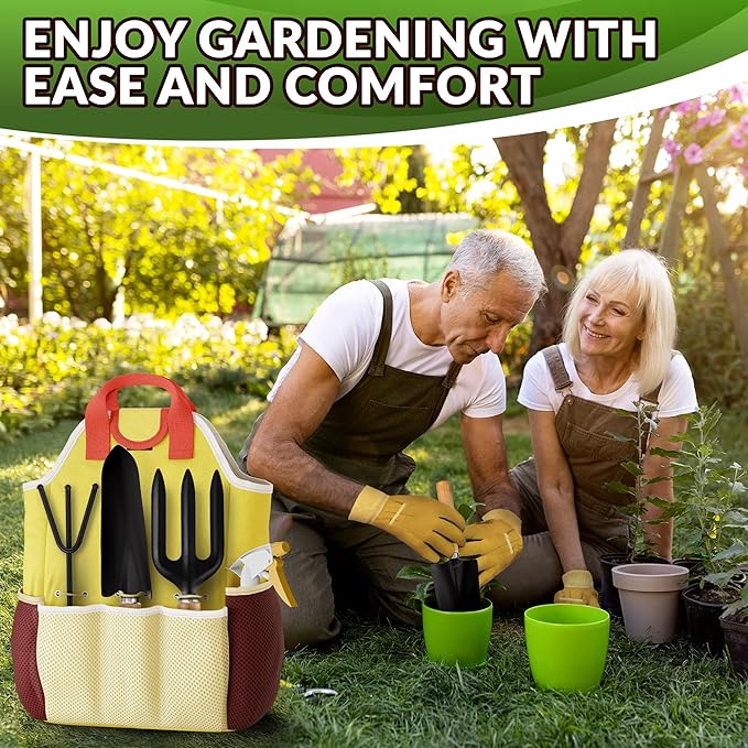Compact Gardening Tool Set of 9 - Mini Garden Kit for Women with Multiple Pockets Rust-Proof Steel Planting Tools for Gardeners - Portable Garden Tool Bag Outdoor and Indoor Gardening Kit for Women