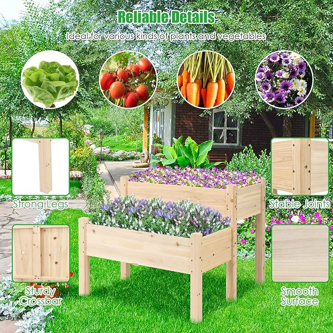 S AFSTAR Raised Garden Bed Set of 2 Wood Elevated Planter Beds with 8 Drainage Holes &amp 2 Planter Boxes 3.5 Cu.Ft Above Ground Rise Garden Beds for Flowers Vegetables Herbs