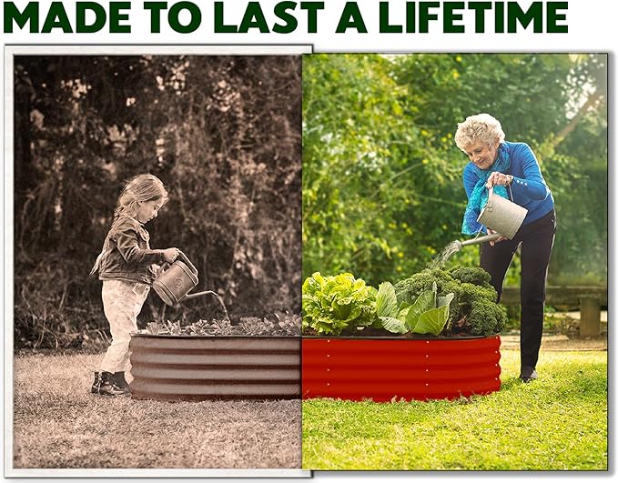 Plant &amp Plot Galvanized Raised Garden Beds Outdoor // 4×2×1 ft Planter Raised Beds for Gardening Vegetables Flowers // Large Metal Garden Box (Red)