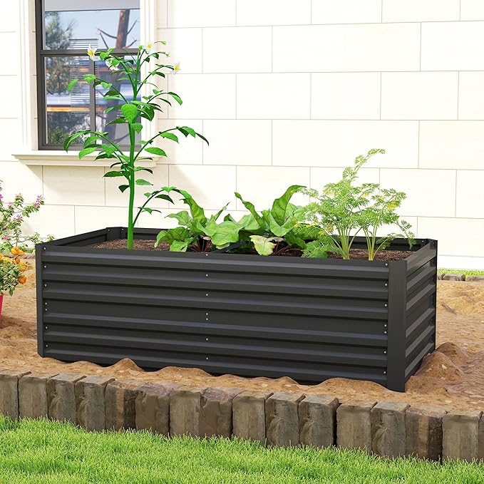 Outsunny Galvanized Raised Garden Bed Kit Large and Tall Metal Planter Box with Reinforcing Bars for Vegetables Flowers and Herbs 6' x 3' x 2' Black