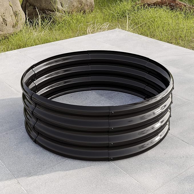 32.08*11.4 Tall Round Raised Garedn BedMetal Raised Beds for Vegetables Outdoor Garden Raised Planter Box Backyard Patio Planter Raised Beds for Flowers Herbs Fruits Black