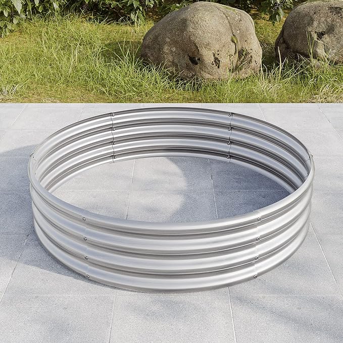 47.24 * 11.4 Tall Round Raised Garedn BedMetal Raised Beds for Vegetables Outdoor GRaised Planter Box Backyard Patio Planter Raised Beds for Flowers Herbs Fruits Silver
