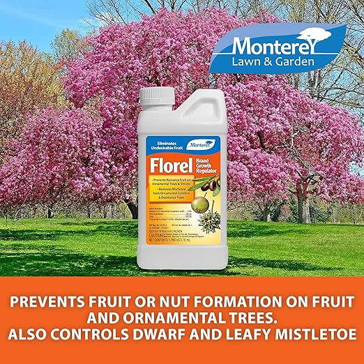 Monterey Florel Plant Growth Regulator Bundled with Measuring Spoon - Fruit Tree Spray - Florel Fruit Eliminator Spray for Trees - 1 Pint