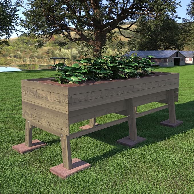 VEIKOU Raised Garden Bed 6 x 3 x 2FT Raised Garden Beds Outdoor with 6 Legs Detachable Liner Garden Bed for Backyard Patio Balcony 837lbs Capacity Light Mocha Brown