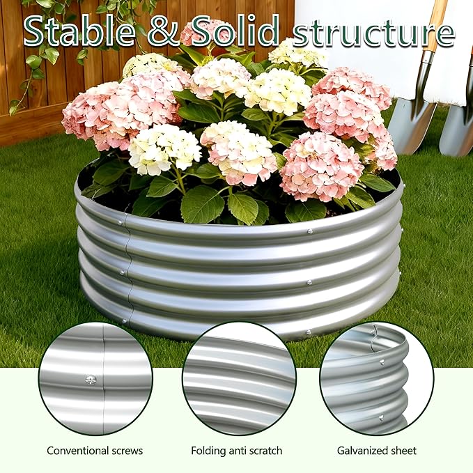 2PCS 3x3x1FT Galvanized Raised Garden Bed KitVegetable Boxes-Round Metal Flower BoxLarge Planter Raised Beds Outdoor Garden for PlantingFruitHerb-Silver