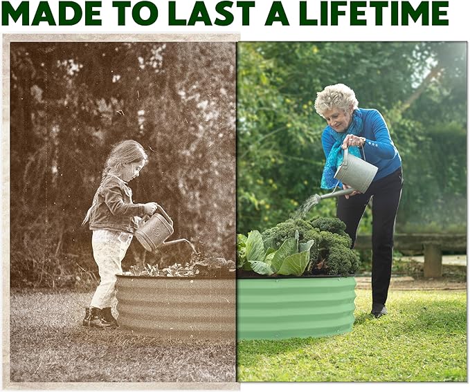 Galvanized Raised Garden Beds Outdoor // 3×3×1 ft &amp 4×4×1 ft Planter Raised Beds for Gardening Vegetables Flowers // Large Metal Garden Box (Light Green) // Patent Pending Tool-Free Assembly