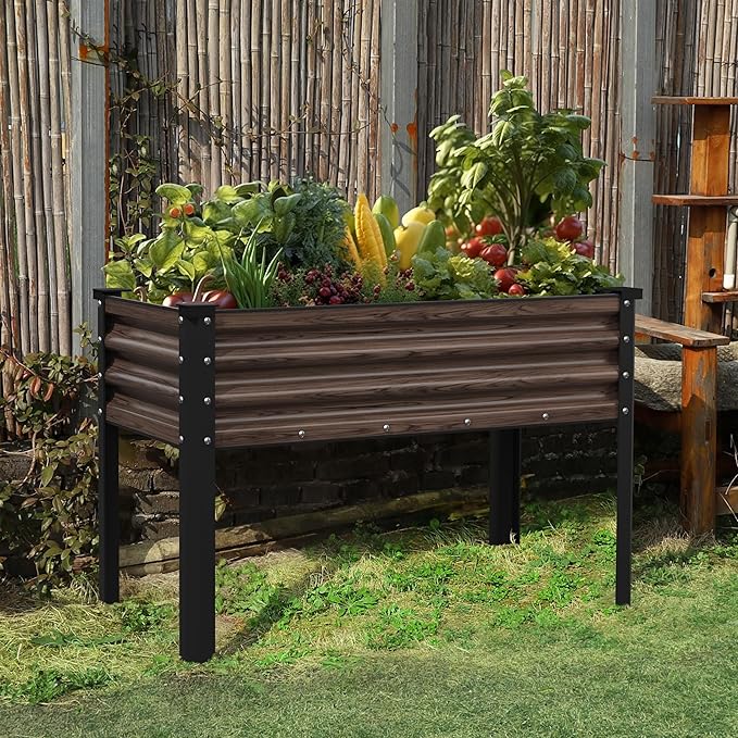 MUPATER 48 L x 24 W x 32 H Galvanized Steel Raised Garden Bed Large Metal Elevated Raised Planter Box with Legs &amp Detachable Black Liner for Backyard Garden Balcony Rustic