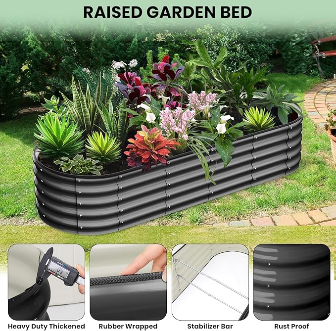 6x3x1FT Galvanized Raised Garden Beds Large Raised Beds for Gardening Above Ground Garden Bed Outdoor Metal Planter Boxes Outdoor for Vegetables Flowers Fruits Dark Grey 2 Pcs