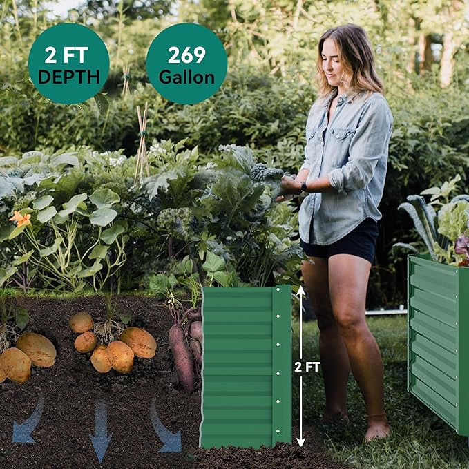 YITAHOME 6x3x2ft Raised Garden Bed Kit Outdoor Large Metal Patio Planter Box for Plants Vegetables Flowers Green