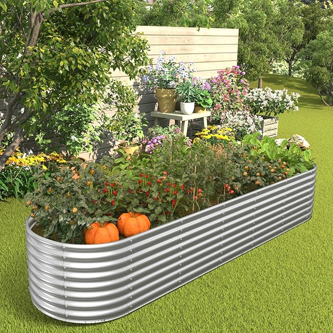 FRIZIONE 12FT(L)×3FT(W)×2FT(H) Galvanized Raised Garden Bed Outdoor Metal Raised Garden Beds for Flower Raised Planter Box Outdoor for Herb Vegetable