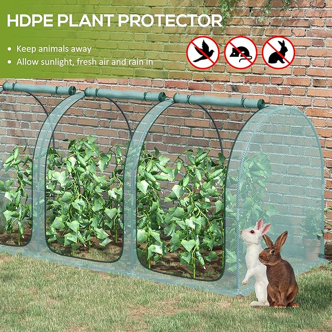 9' x 4' Crop Cage Plant Protection Tent with Three Zippered Doors Storage Bag and 6 Ground Stakes for Garden Yard Lawn Green