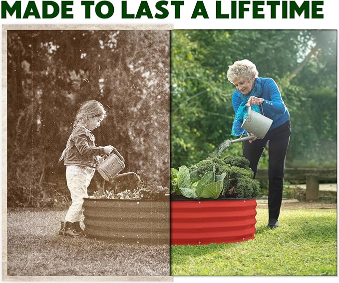 Round Galvanized Raised Garden Bed // 4×4×1 ft (2-Pack) Galvanized Raised Garden Beds Outdoor for Gardening Vegetables Flowers (Red) // Patented Tool-Free Design Round Planter