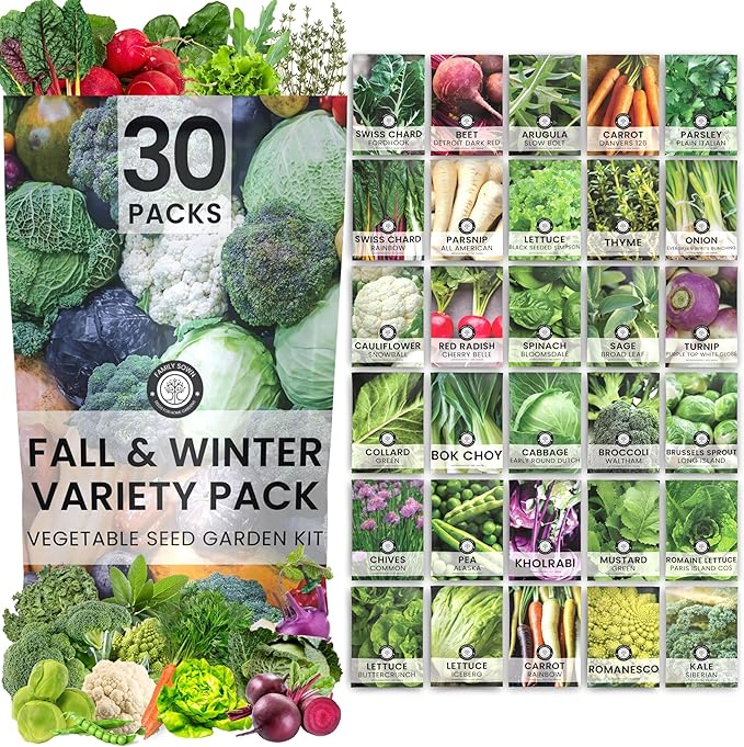 Fall &amp Winter Seed Variety Pack | 30 Invidiual Packs | 2026 Season | Non-GMO | Beets Arugula Carrots Lettuce &amp More! | for Planting Indoor &amp Outdoor | by Family Sown