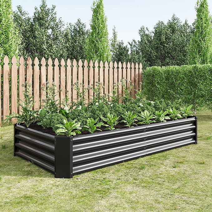 6x3x1ft Galvanized Raised Garden Bed Outdoor Metal Raised Planter Box for Gardening Vegetables Flowers Easy Assembly Rust Proof Black