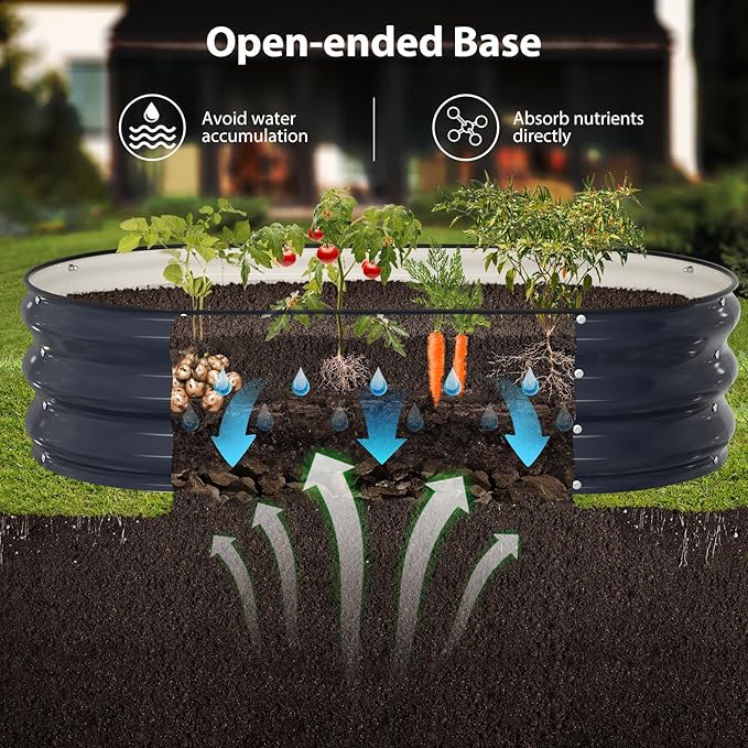 Raised Garden Bed Kit 4x2x1 ft Galvanized Planter Box Outdoor with Safety Edging Large Metal Raised Beds for Gardening Vegetables Flower Herb (Navy Blue)