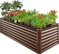 Best Choice Products 8x4x2ft Outdoor Metal Raised Garden Bed Deep Root Planter Box for Vegetables Herbs &amp Flowers 478-Gallon Capacity 100% Non Toxic Materials - Dark Brown Wood Grain