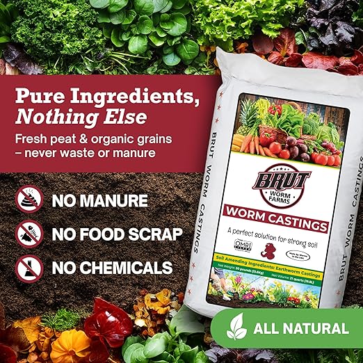 Brut Worm Farms 2-Pack Organic Worm Castings Fertilizer 30 lb - Natural Soil Amendment for Plants Potting Mixes Indoor and Outdoor Gardens Vegetables and Lawns