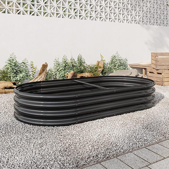Raised Garden Bed Outdoor Oval Large Metal Raised Planter Bed for for Plants Vegetables and Flowers - Black