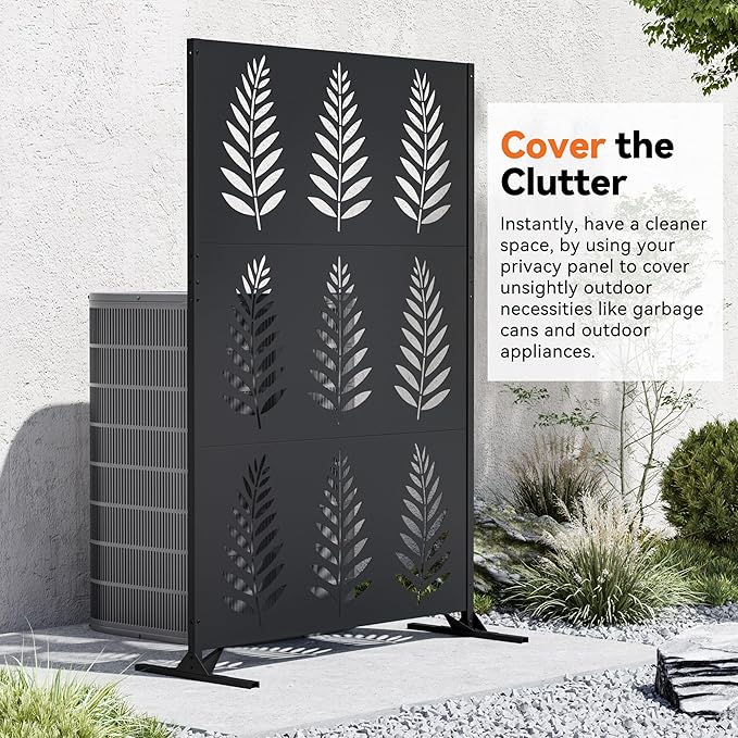Modern Shade 4x6 FT Metal Privacy Screen with Artistic Modular Designs Decorative Patio Privacy Fence &amp Garden Divider Freestanding Outdoor Metal Fence Panel Weather-Resistant (Tropic Rows)