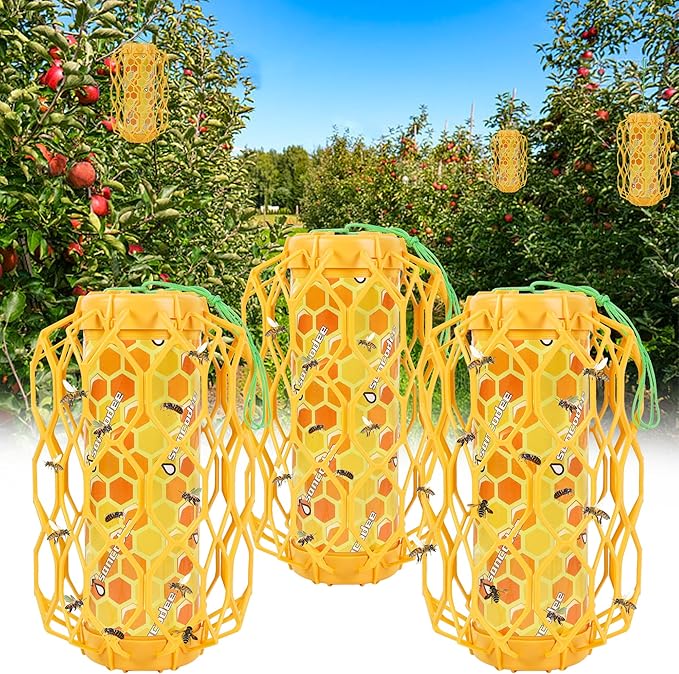 3 Pack Upgraded Wasp Trap Outdoor Hanging Carpenter Bee and Hornet Catcher Reusable Yellow Jacket Trap with Bait Reservoir Bee Killer and Wasp Catcher for Outside (Orange)