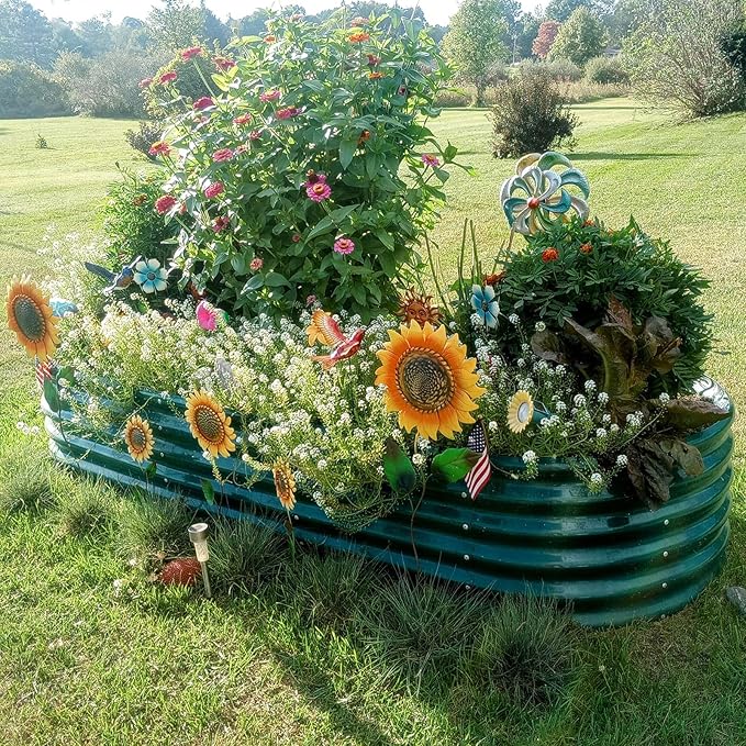 6 Pack 8x3x1.5FT Galvanized Raised Garden Bed Kit Oval Metal Ground Planter Box Outdoor Bottomless Planter Raised Beds for Vegetables Flowers Herbs Fruits Green