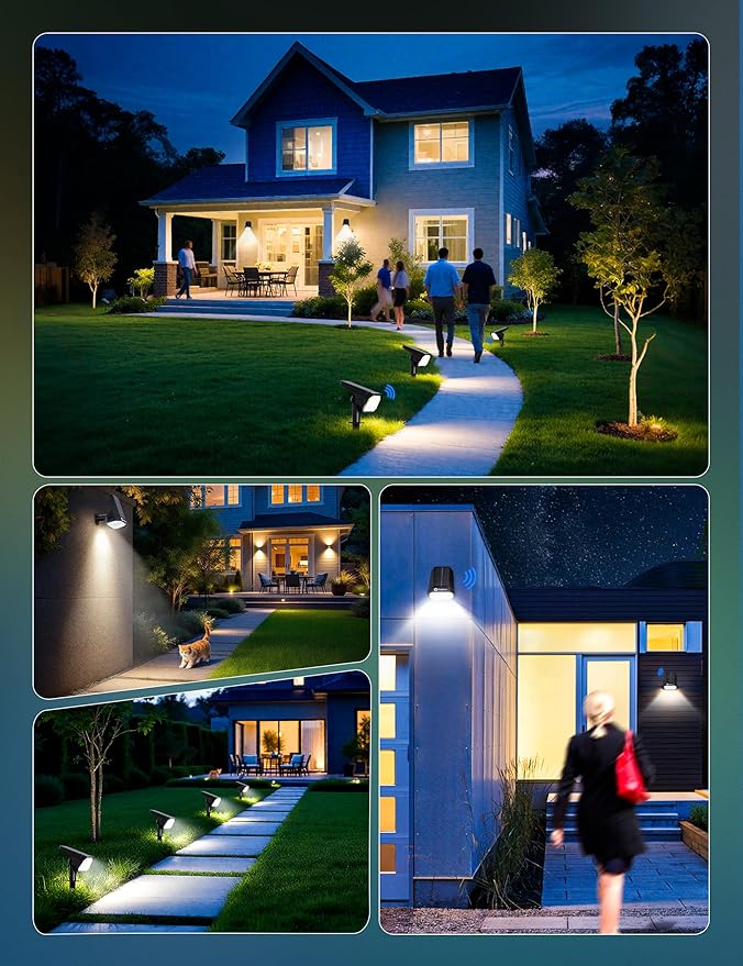 Brightown 6 Pack Solar Motion Lights Outdoor Waterproof Motion Sensor Spot Lights- 58 LED/3 Modes Solar Powered Spotlights 2-in-1 Auto On/Off for Outside Yard Wall Garden Cool White