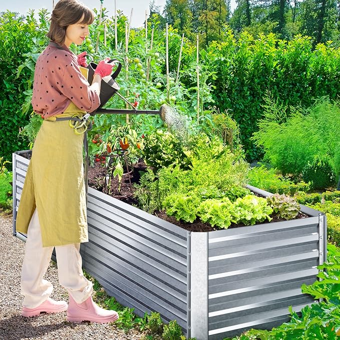 Ohuhu Metal Raised Garden Beds for Vegetables 6x3x1.9 FT Heightened Extra-Large Reinforced Galvanized Steel Raised Boxes Heavy Duty Outdoor Planter Box for Seedling Growing Flowers Herbs Succulent