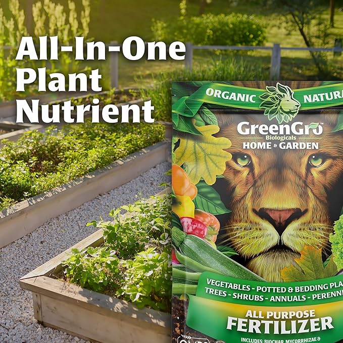 GreenGro All Purpose Organic Fertilizer - Outdoor &amp Indoor Plant Food/Great for Vegetable Gardens &amp Houseplants/Advanced Nutrients Derived from Fish Meal &amp Bone Meal/Biochar &amp Humic Ac