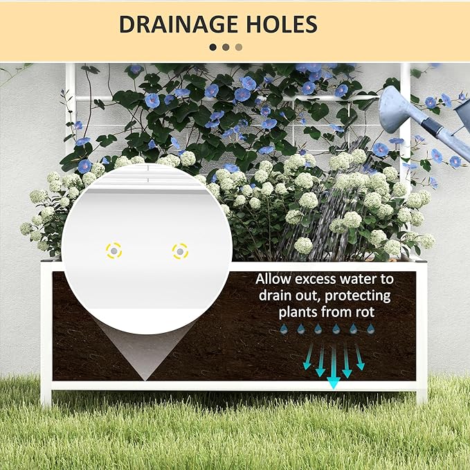 Outsunny Planter Box with Trellis 35.4 x 15.7 x 47.2 inch Raised Garden Bed with Drainage Holes Planters for Outdoor Plants Vegetables Flowers Herbs Trellis Planter White