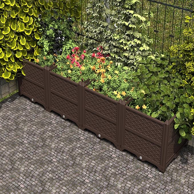Raised Garden Beds Outdoor for Gardening 63 Rectangular Plastic Raised Planter Garden Box for Fruit Vegetables Herbs Flowers Growing Bed for Lawn Patio Balcony Brown