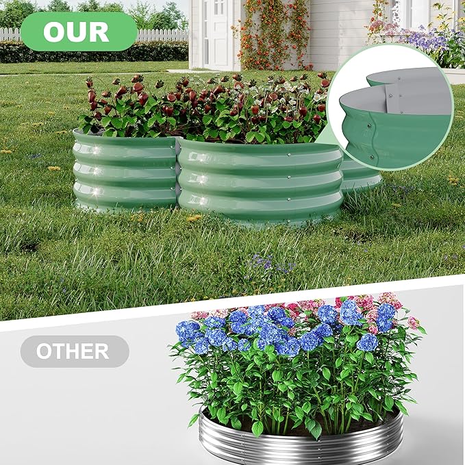 Galvanized Garden Raised Bed Kit – 2 Pack Steel Planter Boxes with Decorative Scalloped Trim 12 Deep Soil Space Weatherproof &amp Easy Assembly for Patio Balcony Veggies Flowers (Green)