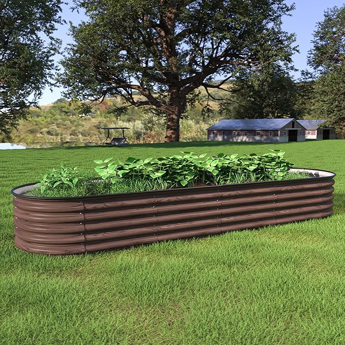 VEIKOU 8X2FT Wood Grain Raised Garden Bed 17’’H Metal Galvanized Raised Garden Bed with Bottomless Design 9 in 1 Raised Garden Bed Kit Modular Raised Planter Box for Plants Rustic