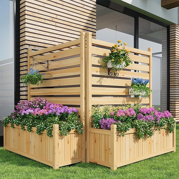 34x40 in Outdoor Privacy Fence Panels 2-Panel Wood AC Unit Screen with Planter Box Wood Privacy Fence Panels for Outside Yard Fence for Air Conditioner Trash Can Pool Patio &amp Backyard Decor