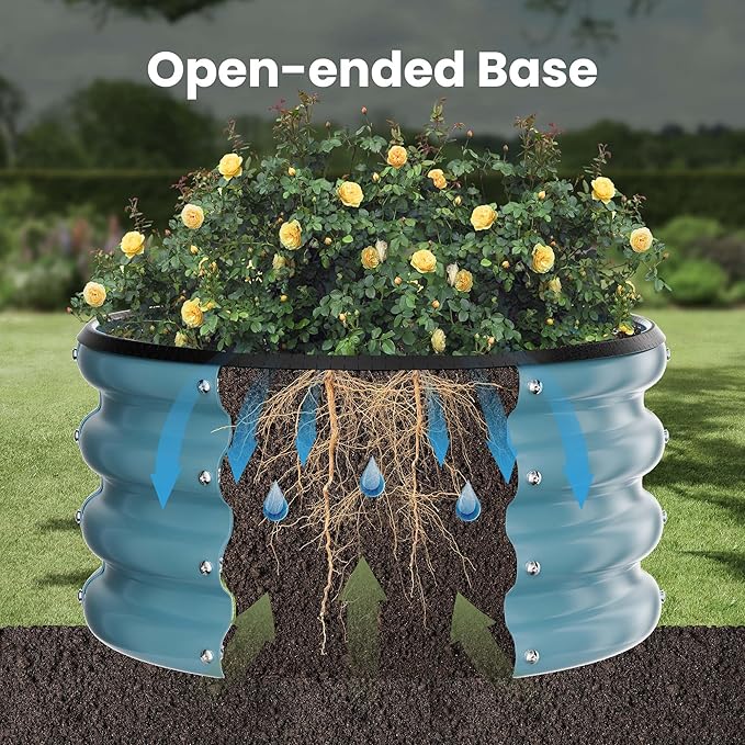 ZXZYHFTY Round Galvanized Raised Garden Bed kit Blue Outdoor Garden Raised Planter Box Round Large Metal Raised Garden Beds for Vegetable 2 * 2 * 1ft 1 Pack