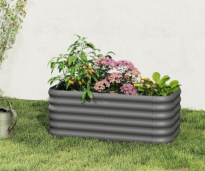 DDK Galvanized Raised Garden Bed Outdoor Planter Bed 4x2x1.5ft Metal Planter Box for Gardening and PlantingGD