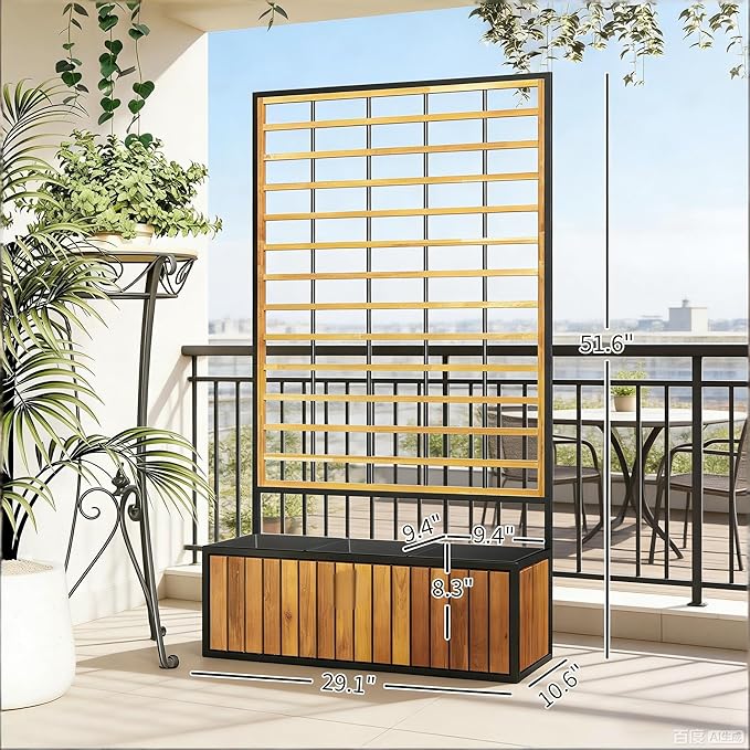 Wooden Raised Garden Bed with Trellis