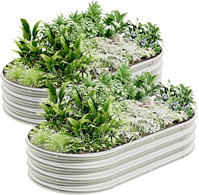 4x2x1ft-2pcs-Oval Raised Garden Bed Kit Galvanized Planter Garden Boxes Outdoor Metal Raised Garden Beds for VegetablesFruits FlowerSilver