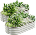 4x2x1ft-2pcs-Oval Raised Garden Bed Kit Galvanized Planter Garden Boxes Outdoor Metal Raised Garden Beds for VegetablesFruits FlowerSilver