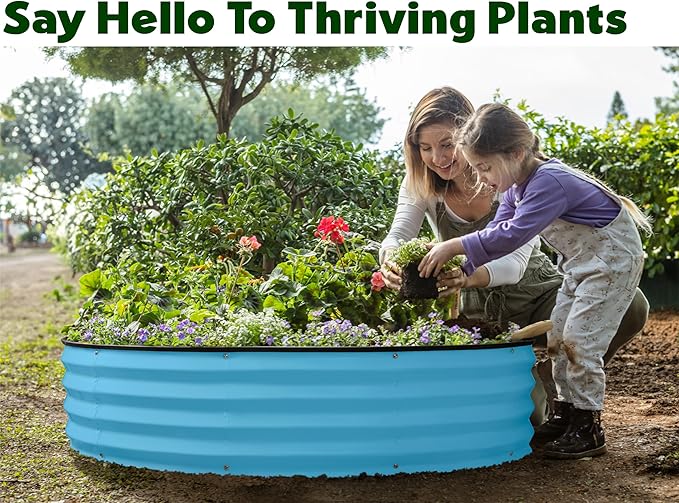 Plant &amp Plot Galvanized Raised Garden Beds Outdoor // 4×2×1 ft &amp 4×4×1 ft Planter Raised Beds for Gardening Vegetables Flowers // Large Metal Garden Box (Teal)
