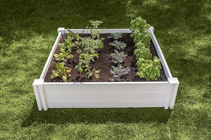 Vita Classic 4 Foot x 4 Foot x 11 inch White Vinyl Raised Modular Garden Bed White PVC BPA and Pthalate Free VT17108