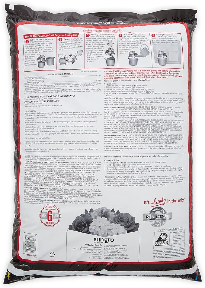 Sun Gro 13101022 Black Gold All Purpose Potting Mix with Fertilizer 2 Cubic Feet