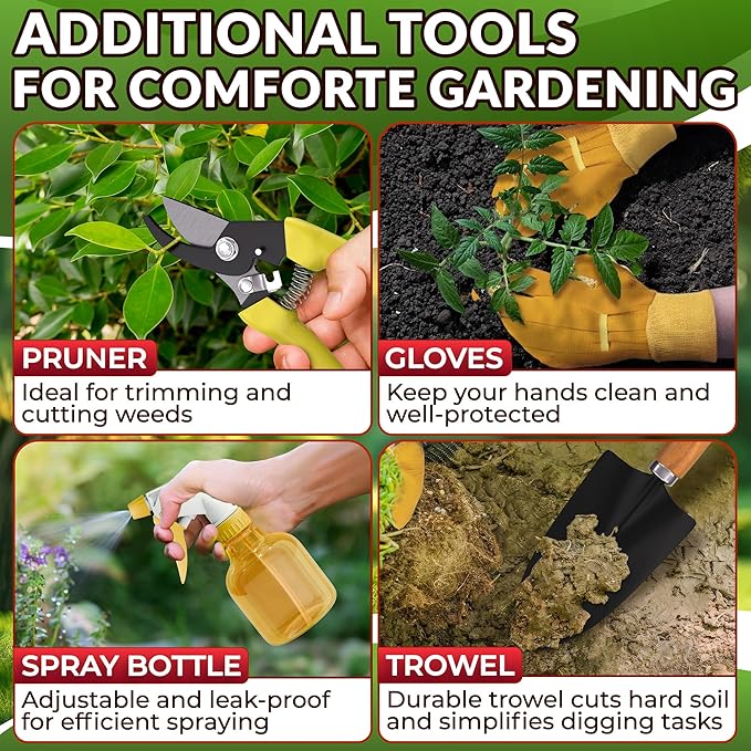 Compact Gardening Tool Set of 9 - Mini Garden Kit for Women with Multiple Pockets Rust-Proof Steel Planting Tools for Gardeners - Portable Garden Tool Bag Outdoor and Indoor Gardening Kit for Women
