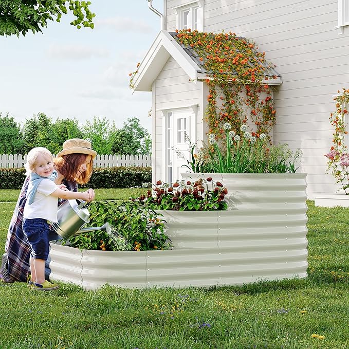 Galvanized Steel Raised Garden Bed Kit - 30In Deep Root 5x3.5x2.5Ft Planter Box | Easy Snap Assembly | Family Friendly Gardening Kit for Vegetables Herbs &amp Flowers (White)