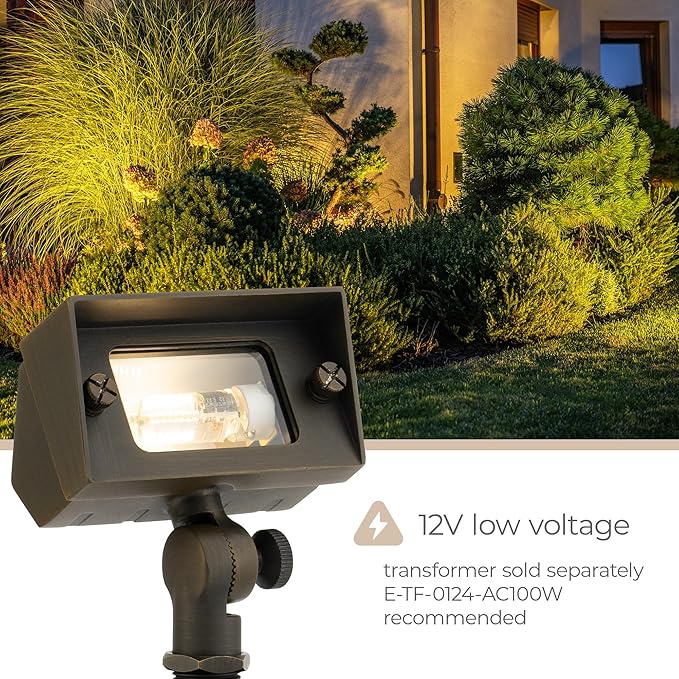 Amped Landscape Lighting 12V Flood Wall Wash Light with G4 Socket in Aged Brass Solid Copper Enhanced Protection for Coastal Environments