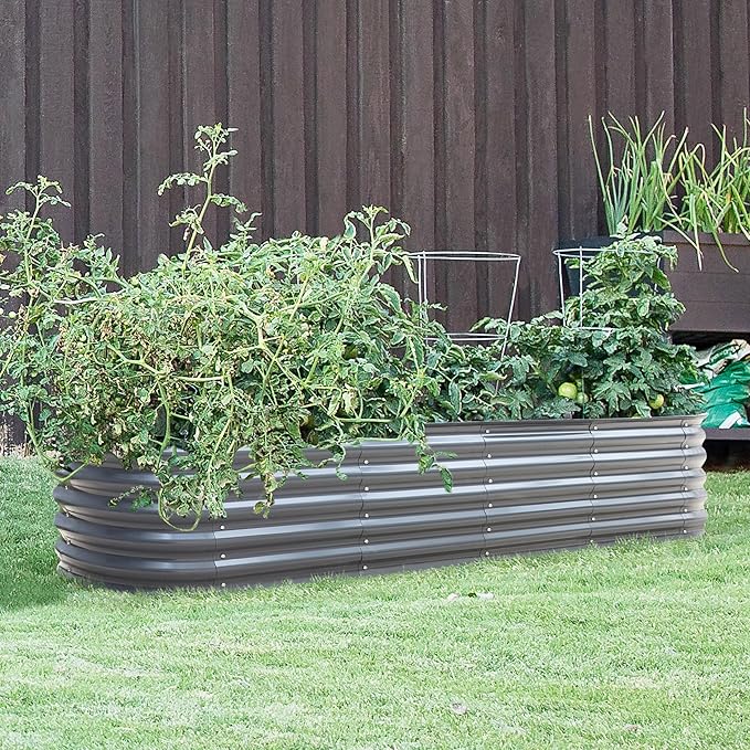 BlueWish 8x2x1.4FT Raised Garden Bed 17 H Metal Planter Boxes Outdoor with Bottomless Design Galvanized Raised Garden Bed for Plants Flowers 9 in 1 Raised Planter Bed Kit Grey
