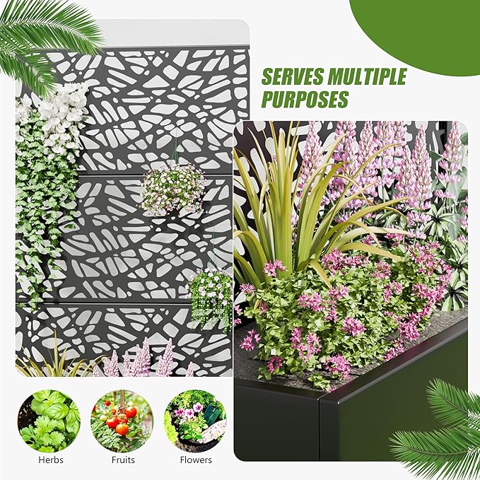 Casaphoria 72x35 Metal Raised Garden Bed with Trellis(2 Pack) Outdoor Planter Box with Wheels &amp Drainage Holes for Climbing Plants Flowers Elevated Garden Kit with Privacy Screen Black-Net