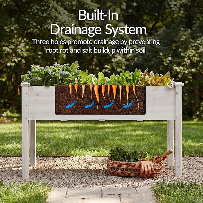 Best Choice Products 48x24x30in Raised Garden Bed Elevated Wood Planter Box Stand for Backyard Patio Balcony w/Bed Liner 200lb Capacity - White