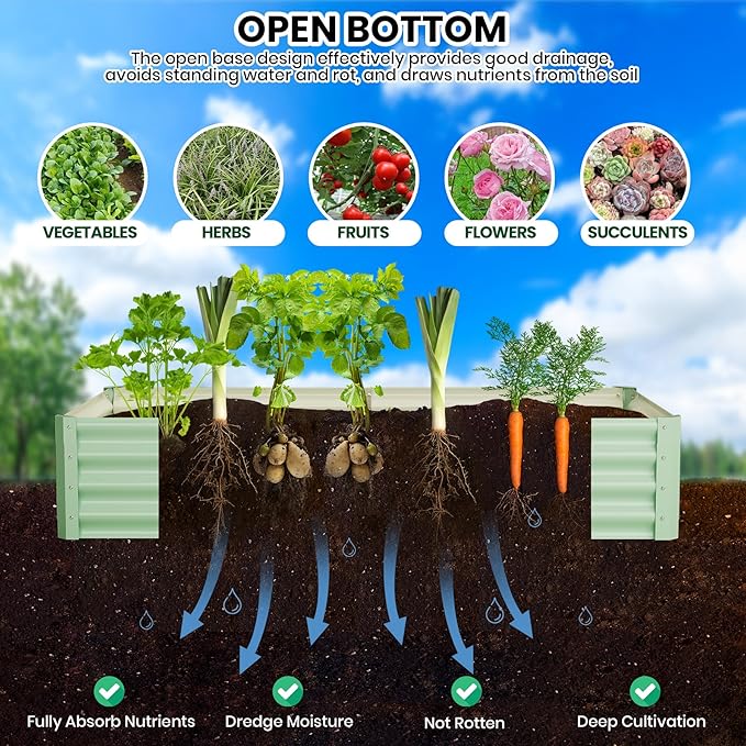 PeakPursuit Raised Garden Bed 6x3x1 FT Metal Raised Garden Beds Outdoor Rectangular Planter Box for Planting Plants Vegetables and Flower Green